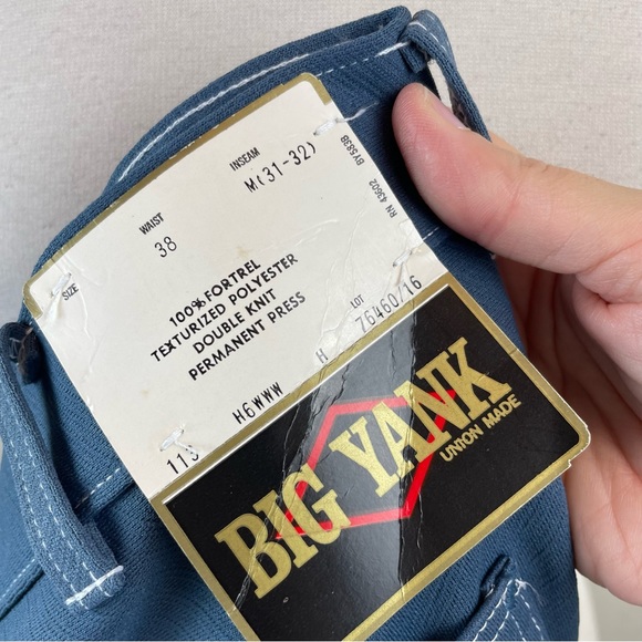 Big Yank Vintage Union Made Polyester Double Knit Dress Pants Shirt Set Men Blue - Picture 3 of 11